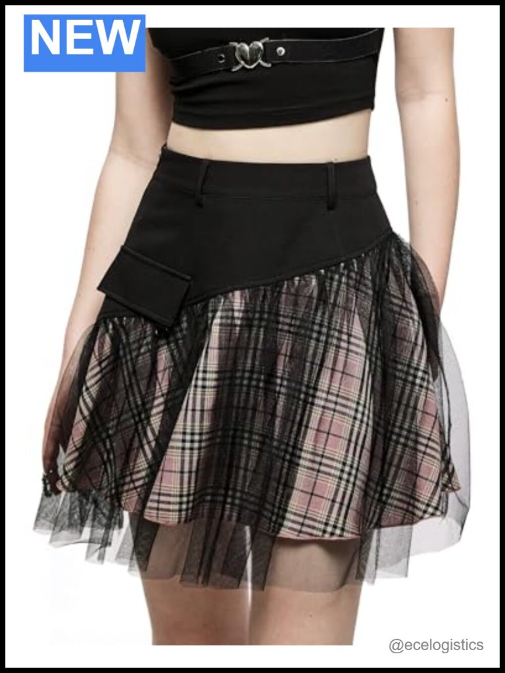 Womens Y2K Goth Mini Skirt Plaid High Waist Lace Punk Pleated Skirt
